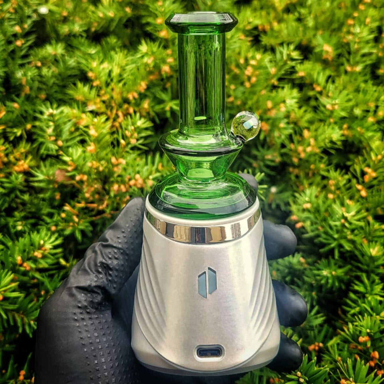 "Flourish Green Opal Hourglass" Dry Puffco Attachment By Iridescent Glass