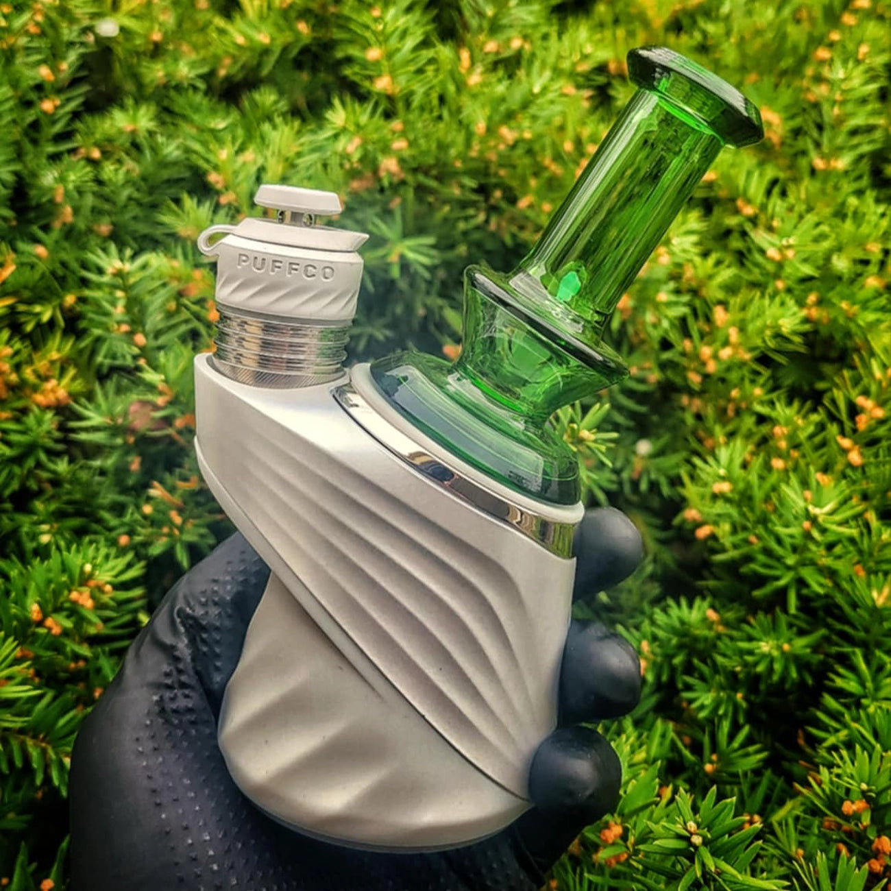 "Flourish Green Opal Hourglass" Dry Puffco Attachment By Iridescent Glass