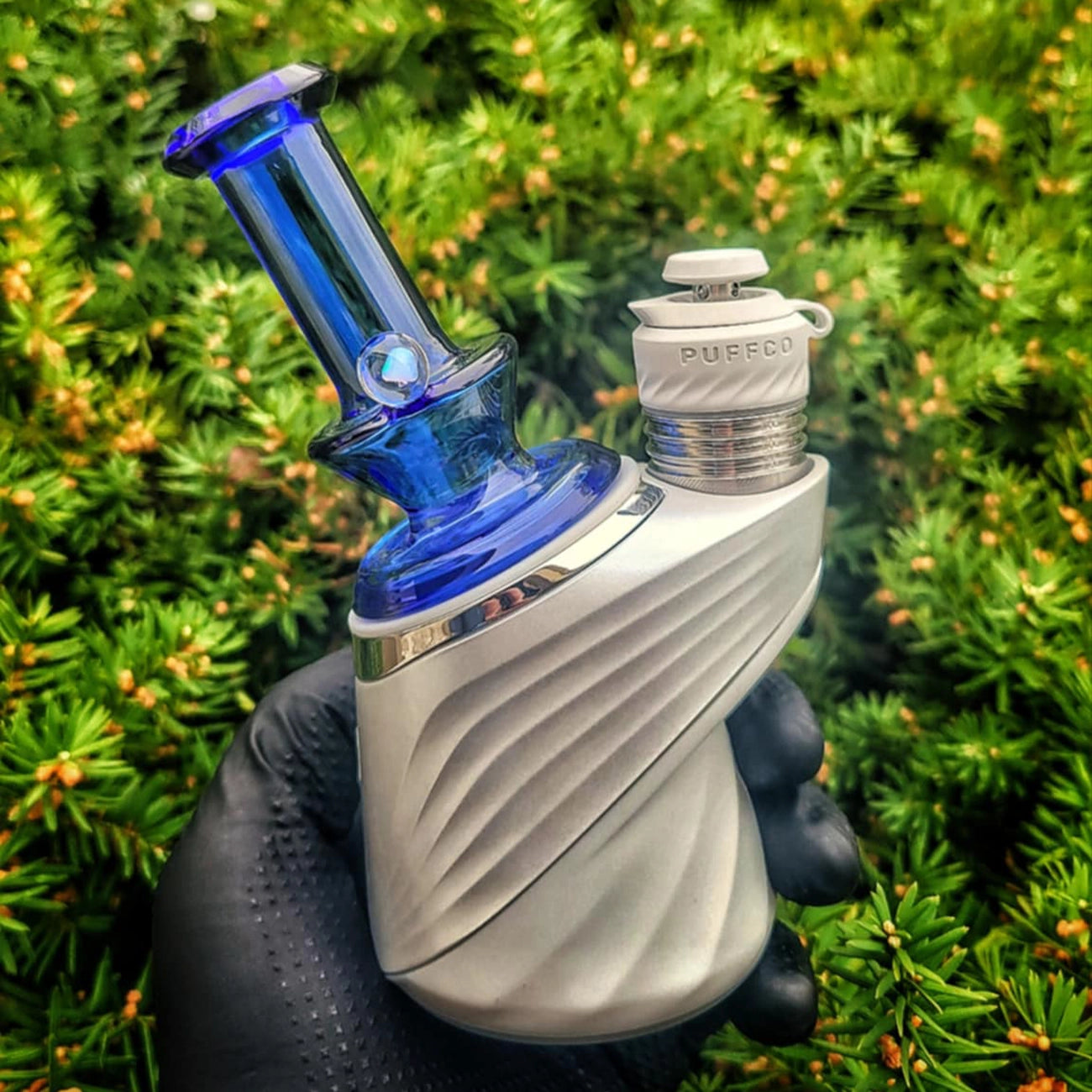 "Storm Blue Opal Hourglass" Dry Puffco Attachment By Iridescent Glass