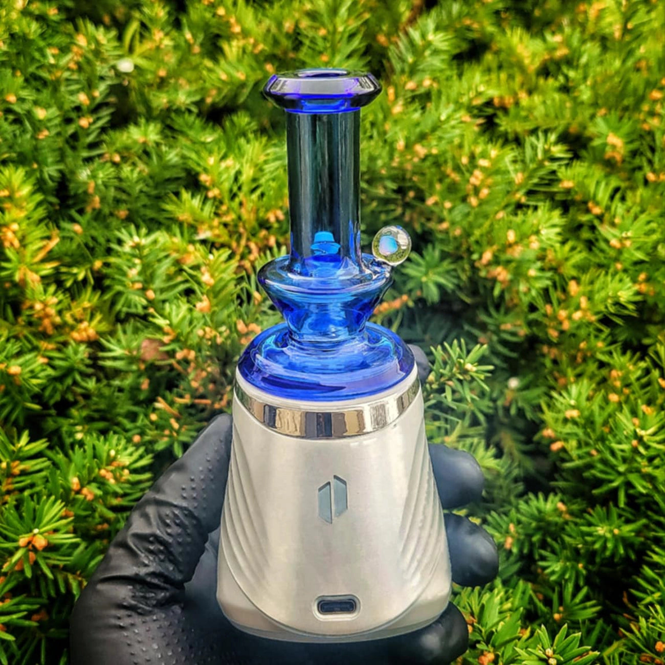 "Storm Blue Opal Hourglass" Dry Puffco Attachment By Iridescent Glass