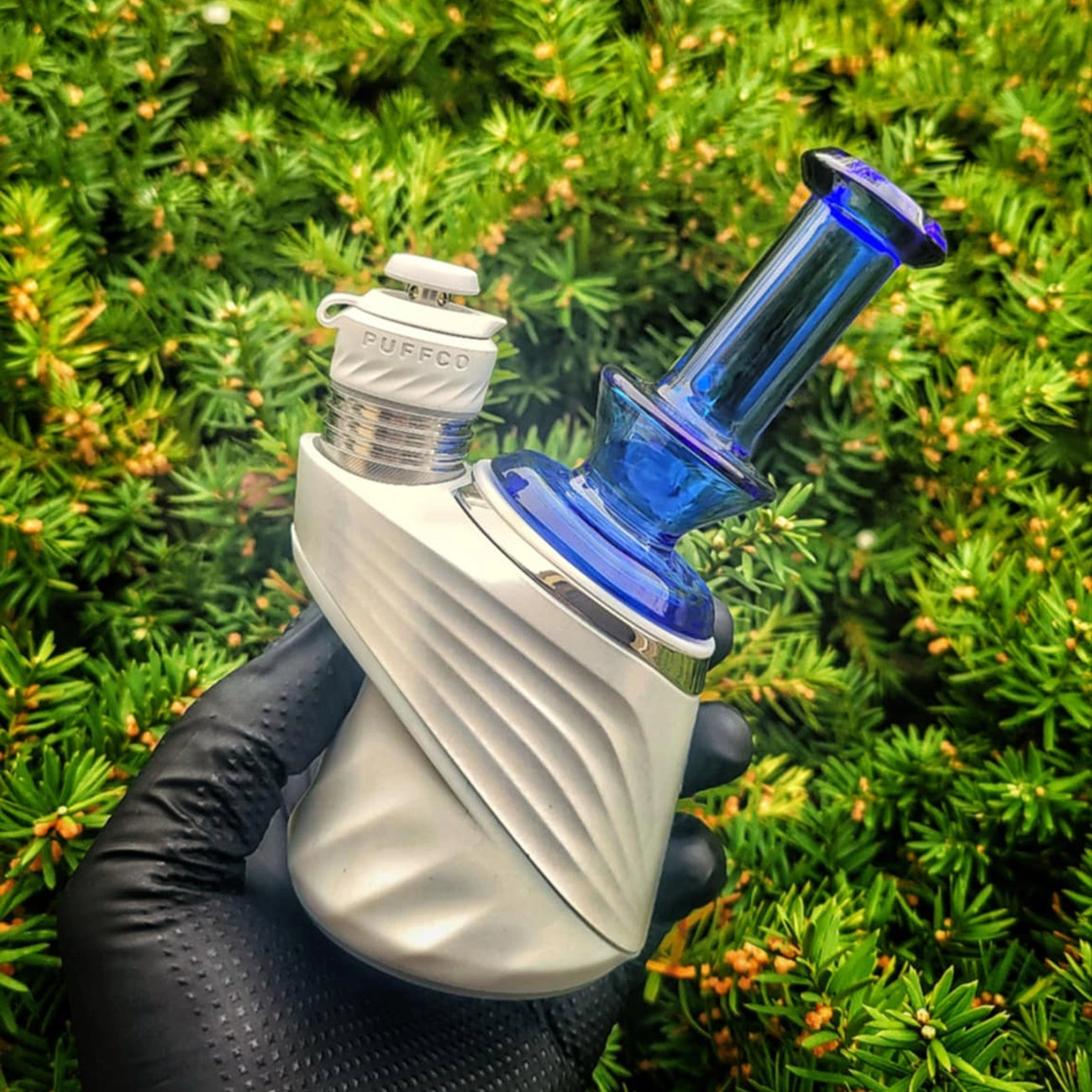 "Storm Blue Opal Hourglass" Dry Puffco Attachment By Iridescent Glass
