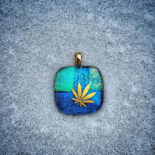 "Aqua Leaf" Pendent By From A Distance Stained Glass