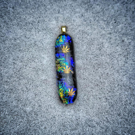 "Blue Gold Rush" Pendent By From A Distance Stained Glass