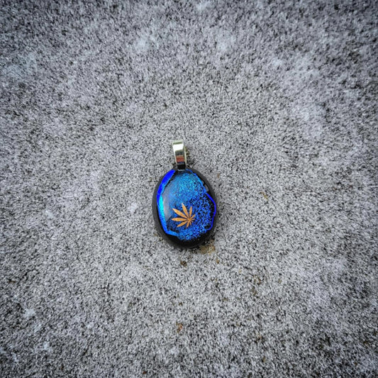 "Colbalt Leaf" Pendent By From A Distance Stained Glass