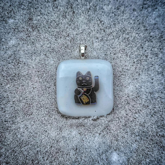 "Evil Lucky Cat" Pendent By From A Distance Stained Glass