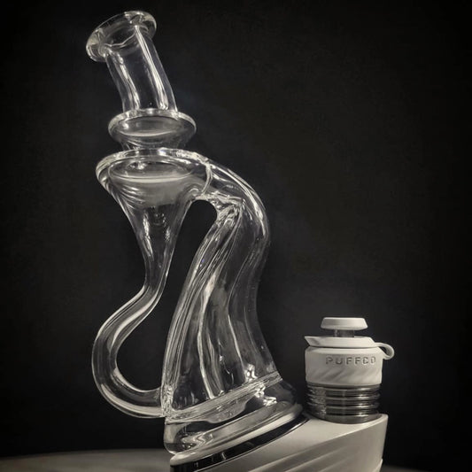 "Clear Flow-ter Recycler #4" Puffco Attachment By Desi B Glass