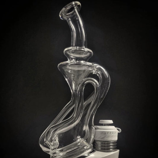 "Clear Flow-ter Recycler #5" Puffco Attachment By Desi B Glass