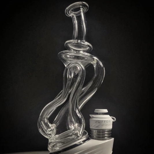 "Clear Flow-ter Recycler #6" Puffco Attachment By Desi B Glass