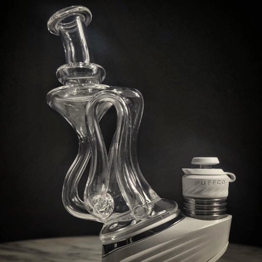 "Clear Flow-ter Recycler #7" Puffco Attachment By Desi B Glass