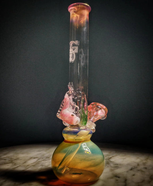 "UV Koi Fish" Double Bubble Waterpipe By Grinder Glass