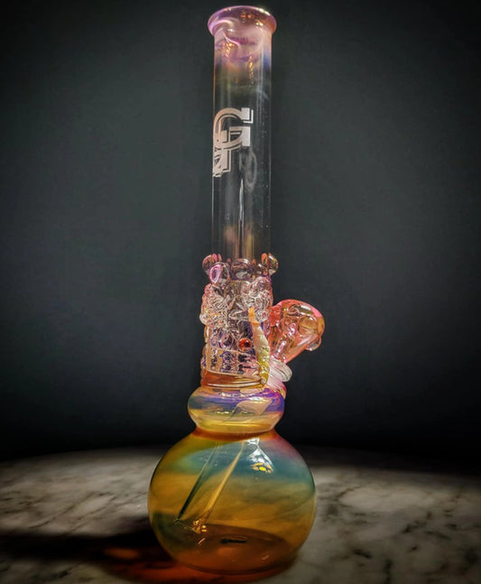 "UV Palm Tree Vibes" Double Bubble Waterpipe By Grinder Glass