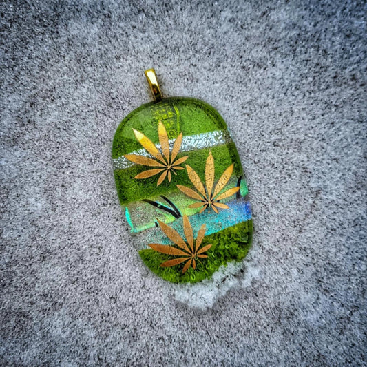 "Green Leaf Mix" Pendent By From A Distance Stained Glass