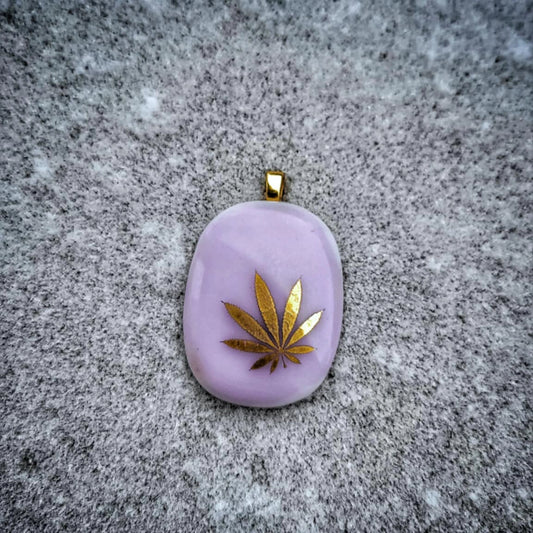 "Pink Leaf" Pendent By From A Distance Stained Glass