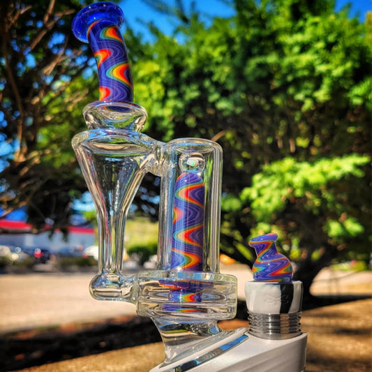 "Blueberry Rainbow Wig-Wag RBR" Puffco Attachment By Elevar Glass