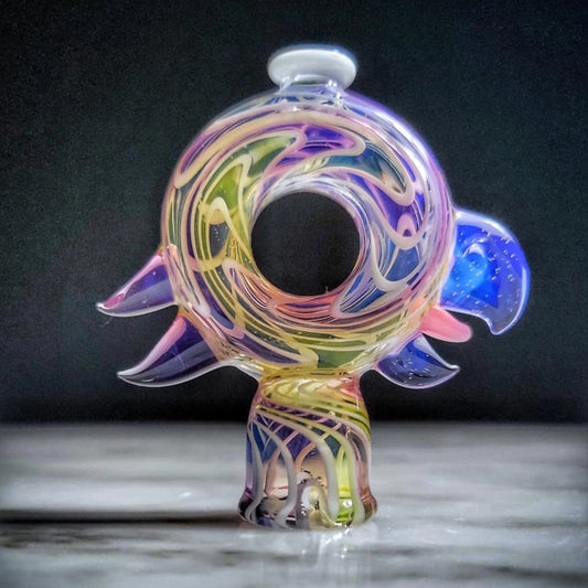 "UV Rainbow Swirl Birdie" Puffco Pivot Tip By RJ Glass