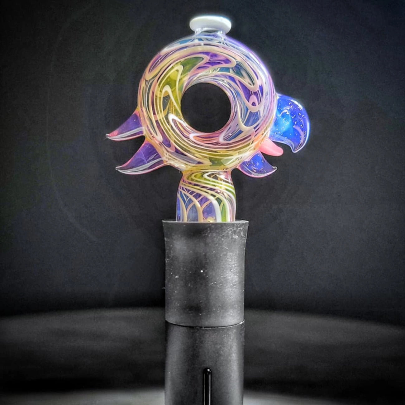 "UV Rainbow Swirl Birdie" Puffco Pivot Tip By RJ Glass