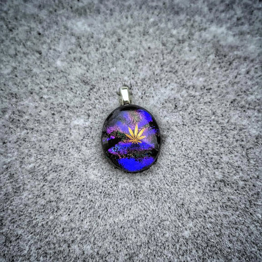 "Violet Leaf" Pendent By From A Distance Stained Glass