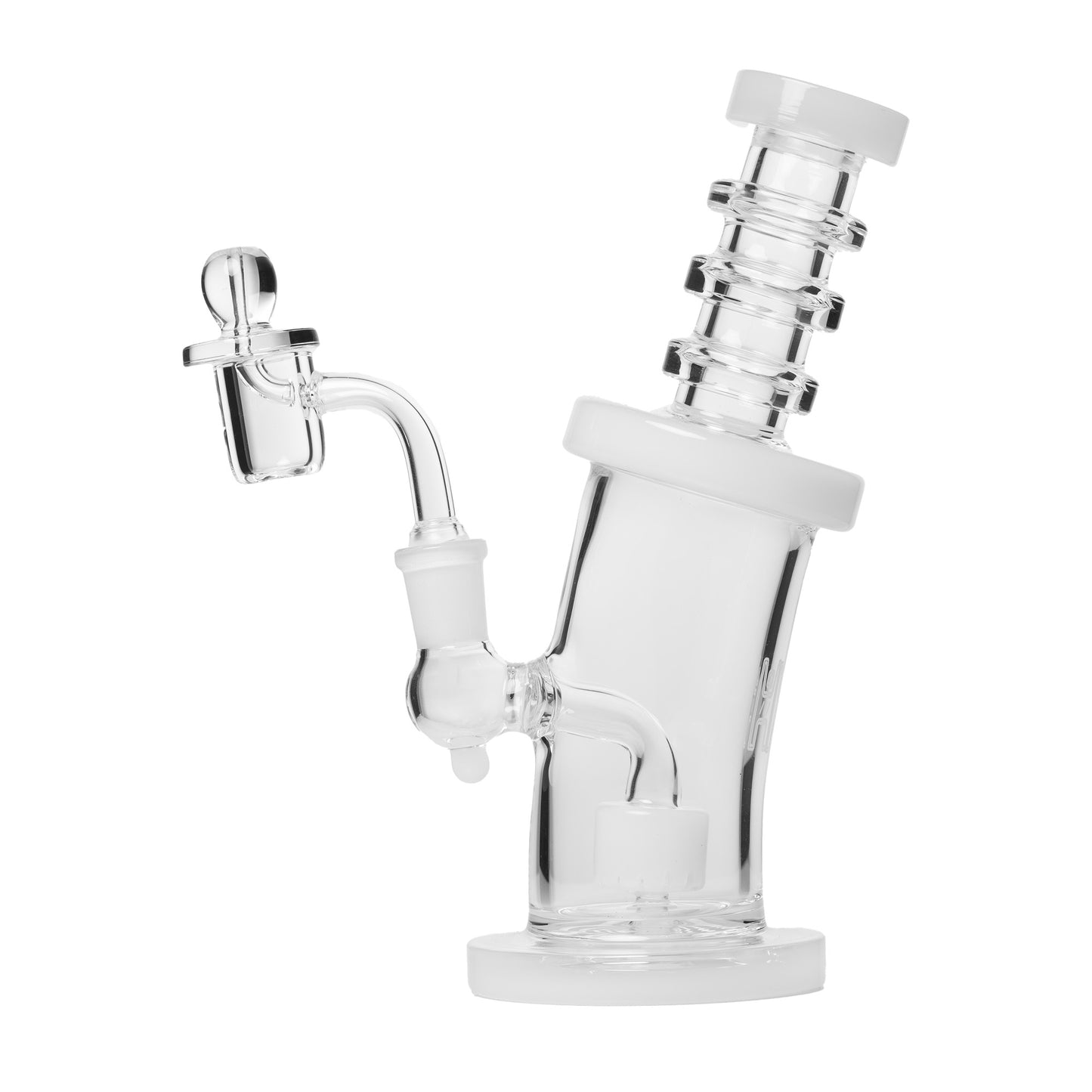"8" Clear & White Accent Bent Neck" Rig By Human Grade Glass