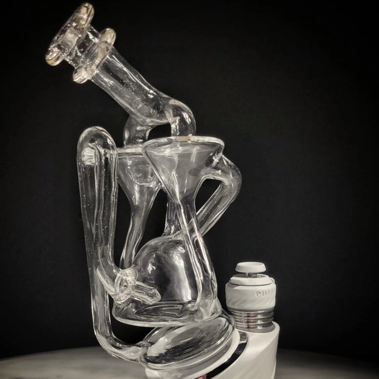 "UV Clear Lucy Double Spinner Recycler" Puffco Attachment By Man Child Glass