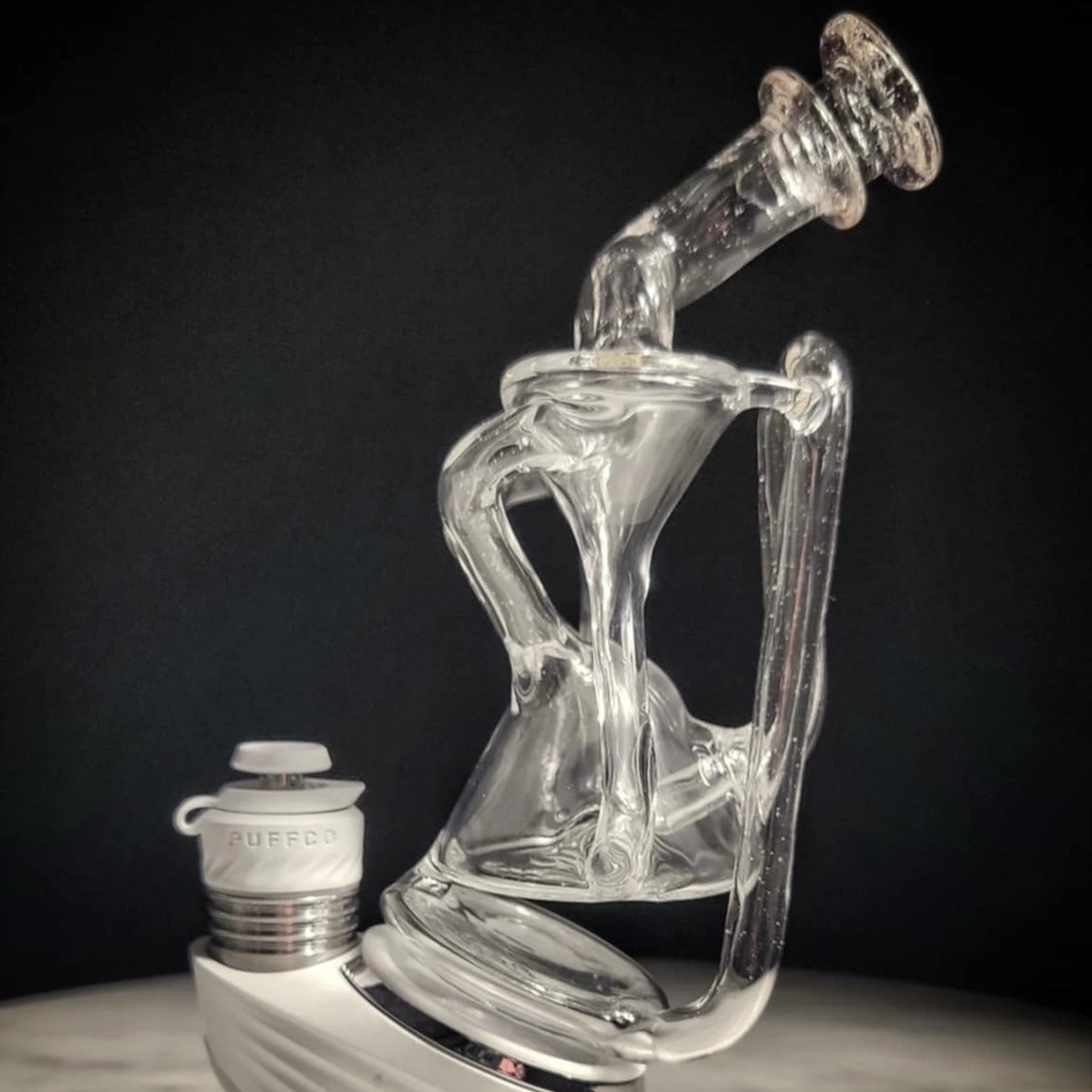 "UV Clear Lucy Double Spinner Recycler" Puffco Attachment By Man Child Glass