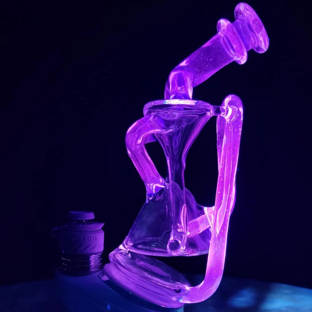 "UV Clear Lucy Double Spinner Recycler" Puffco Attachment By Man Child Glass