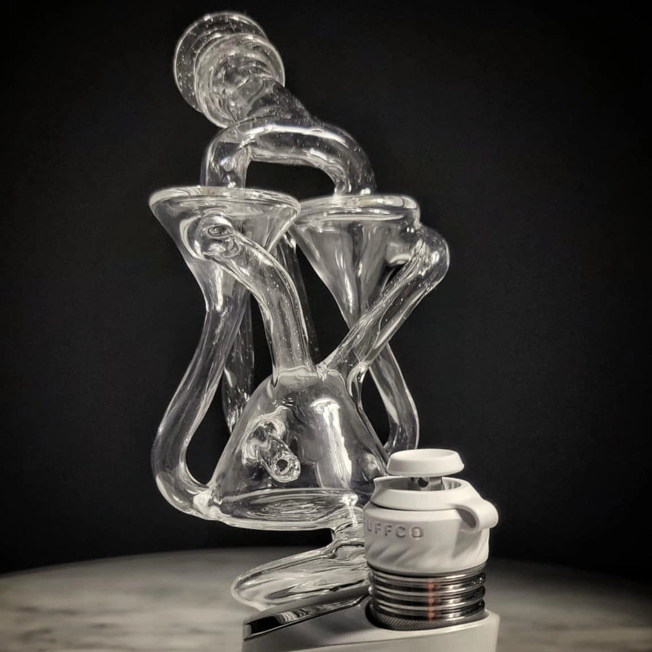 "UV Clear Lucy Double Spinner Recycler" Puffco Attachment By Man Child Glass