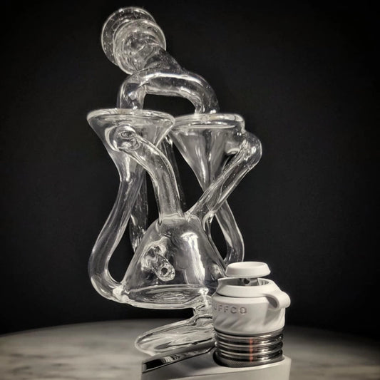 "UV Clear Lucy Double Spinner Recycler" Puffco Attachment By Man Child Glass