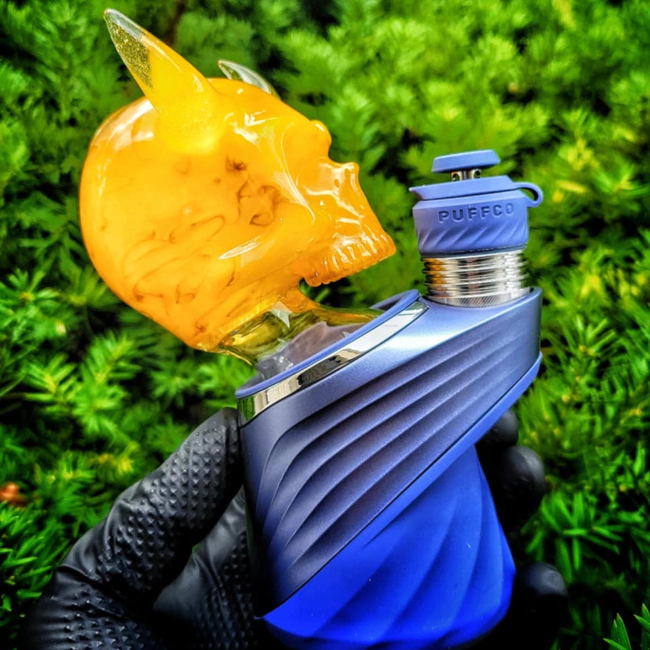 "UV Psycho Yellow Skull" Puffco Attachment By Sweeny Glass