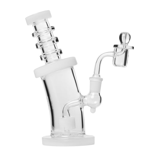 "8" Clear & White Accent Bent Neck" Rig By Human Grade Glass
