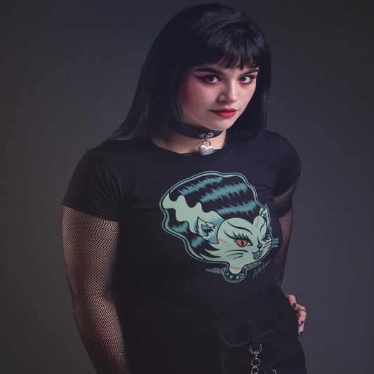 "Lucky Hellcat Franken Kitten" Fitted T-shirt By Cartel Ink