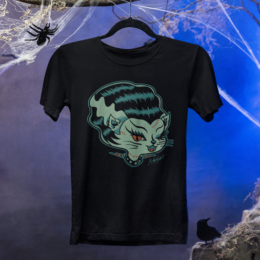 "Lucky Hellcat Franken Kitten" Fitted T-shirt By Cartel Ink