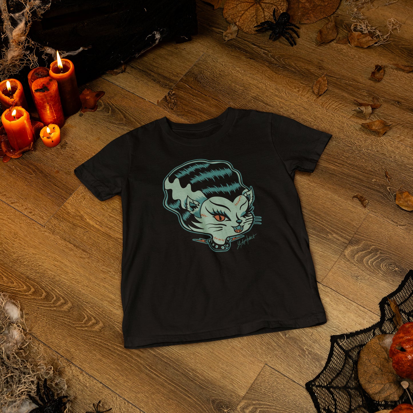"Lucky Hellcat Franken Kitten" Fitted T-shirt By Cartel Ink