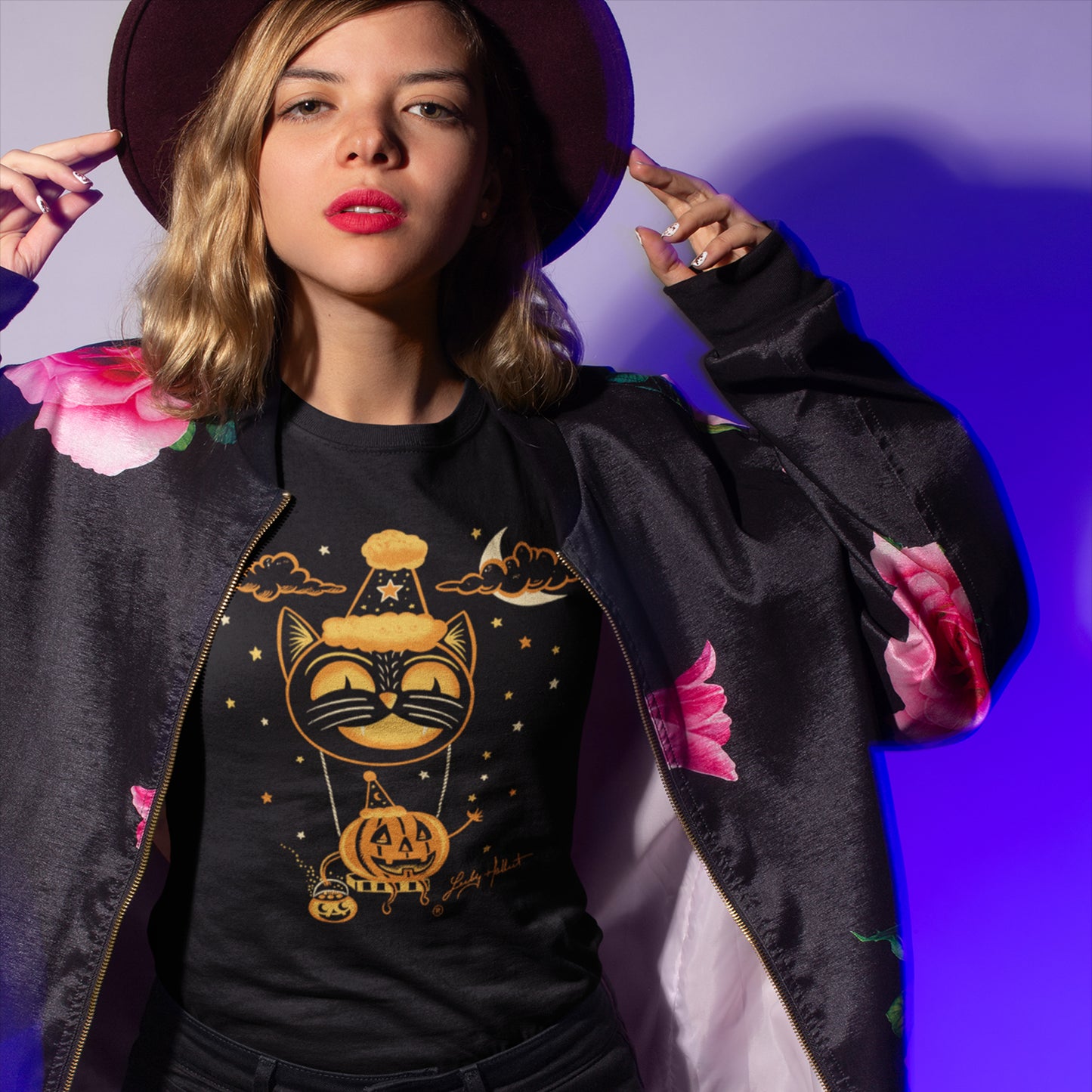 "Lucky Hellcat Hallow's Eve" Fitted T-shirt By Cartel Ink