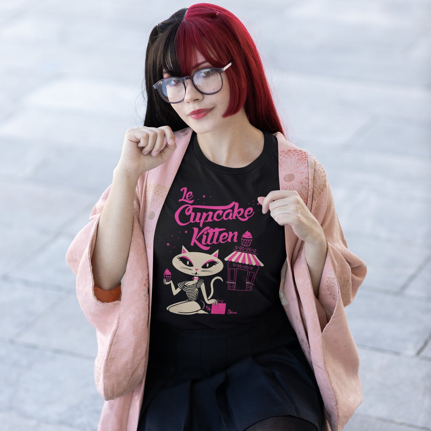 "Le Cupcake Kitten" Fitted T-shirt By Pinky Star