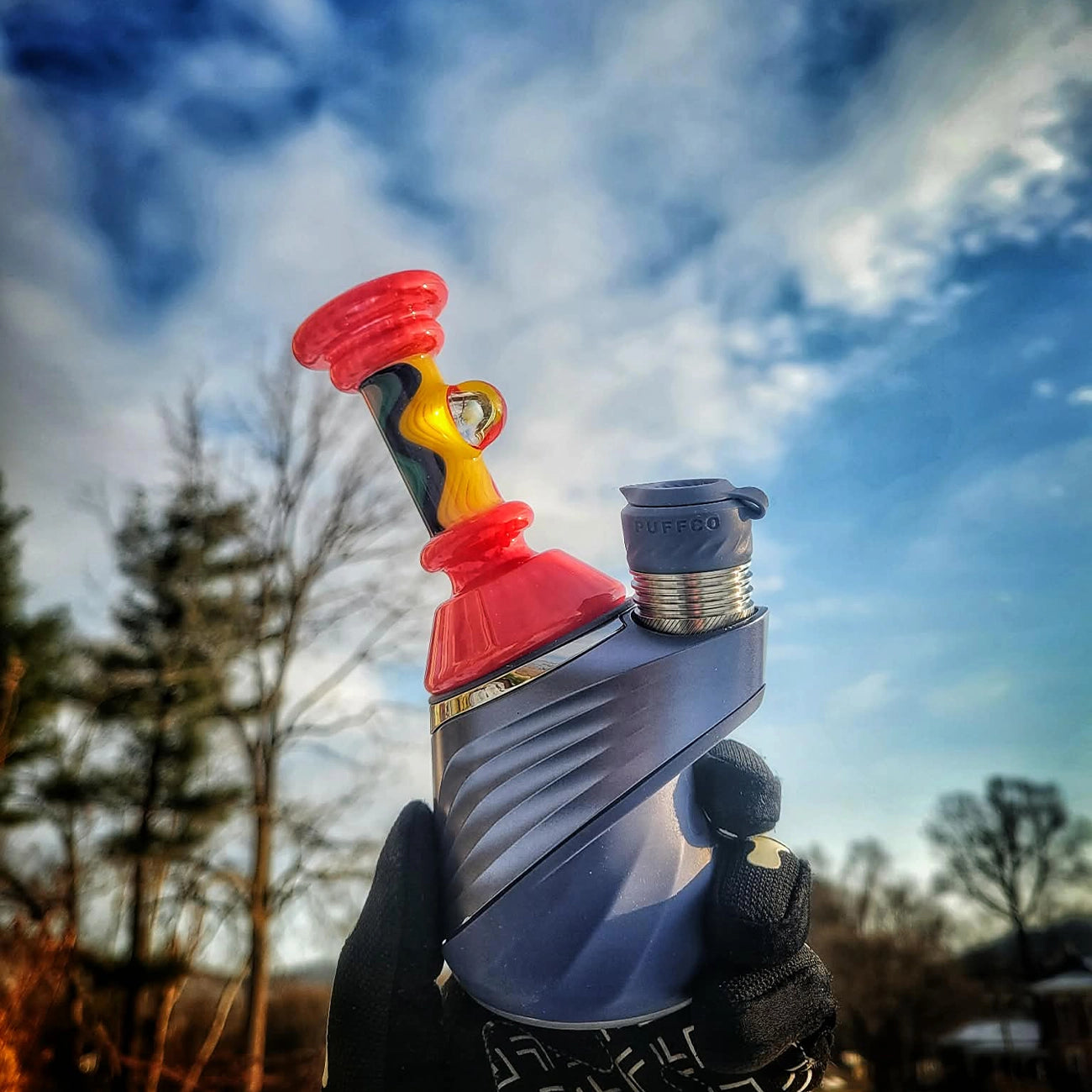 "Red WigWag" Puffco Dry Attachment By Calibear Glass