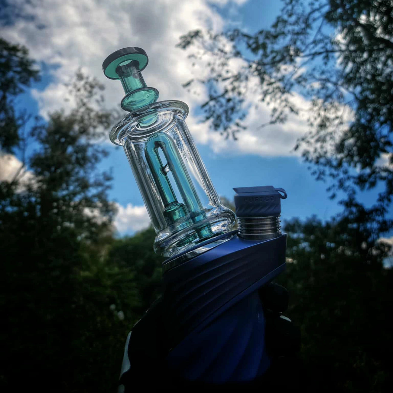 "Teal Seed Perc Chugger" Puffco Attachment By Dop Glass