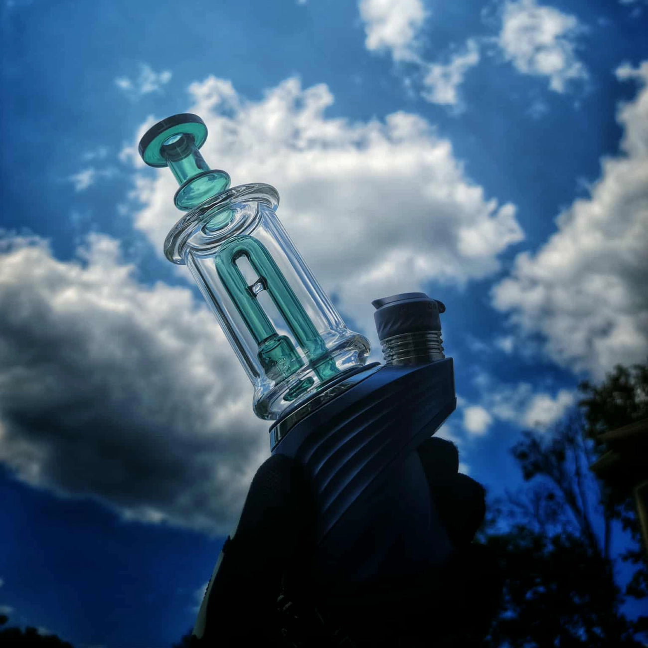 "Teal Seed Perc Chugger" Puffco Attachment By Dop Glass