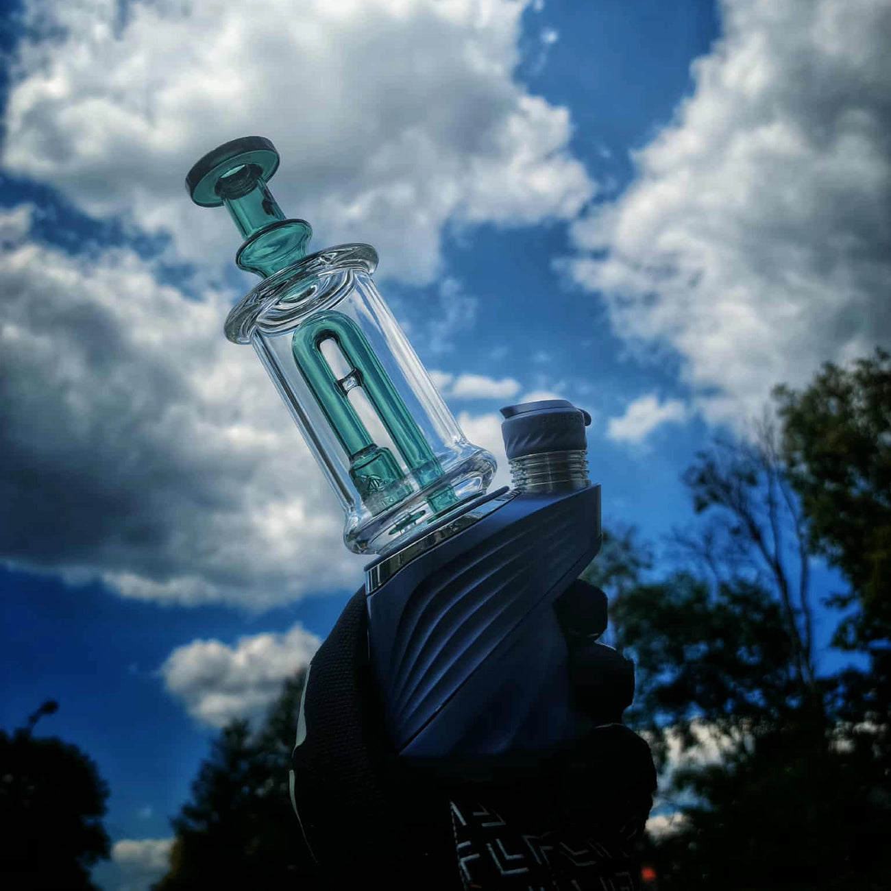 "Teal Seed Perc Chugger" Puffco Attachment By Dop Glass